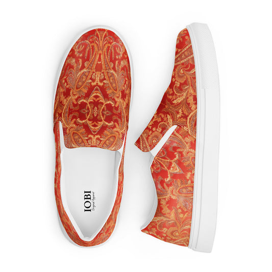 Women’s slip-on canvas shoes Red Paisley Design by IOBI Original Apparel