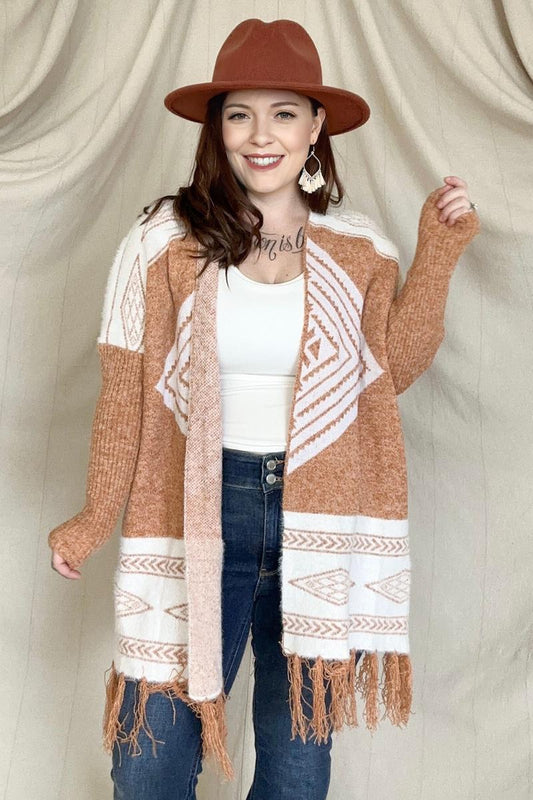 South Western Tassel Hem Knit Cardigan